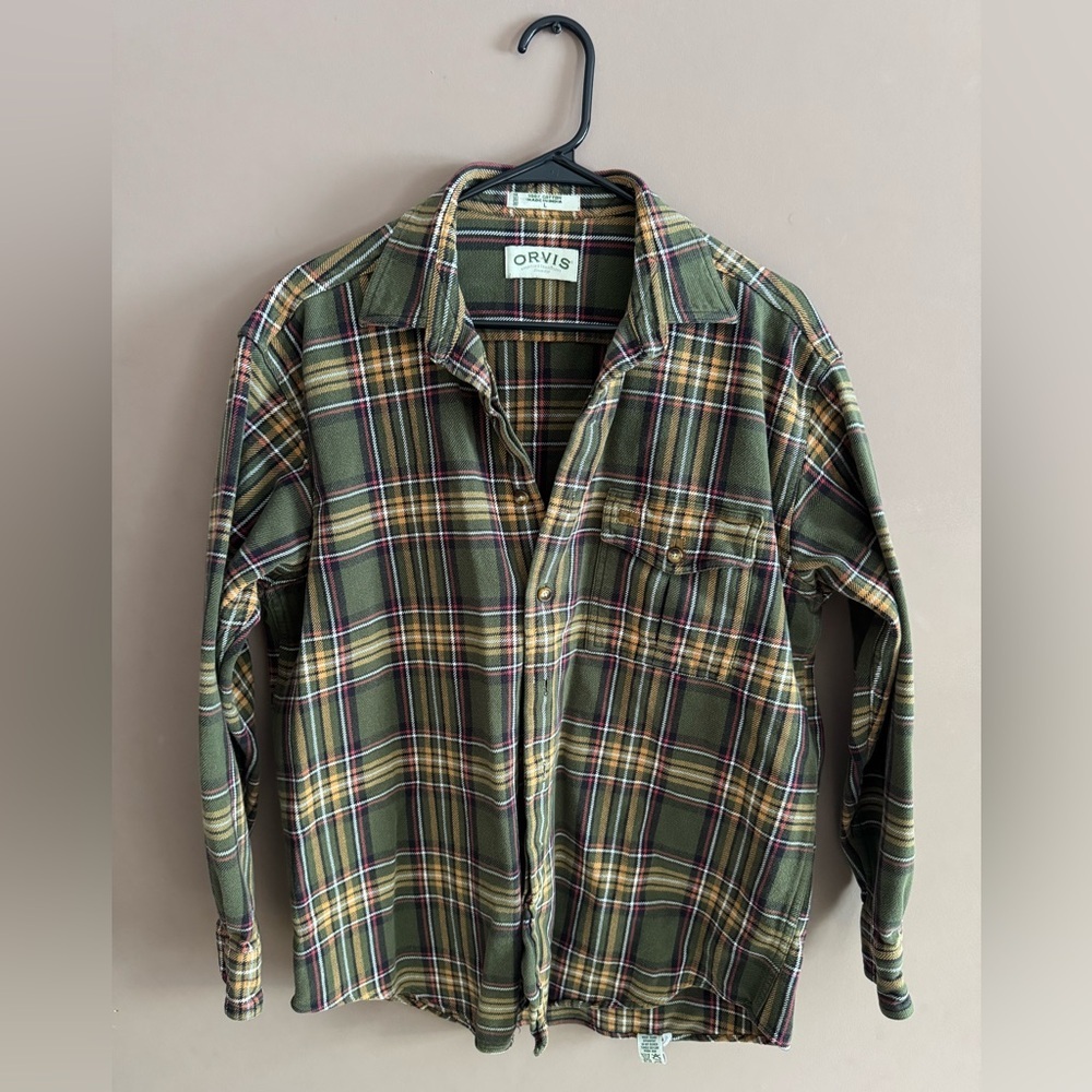 Orvis Olive Green Plaid Button-Down Shirt
